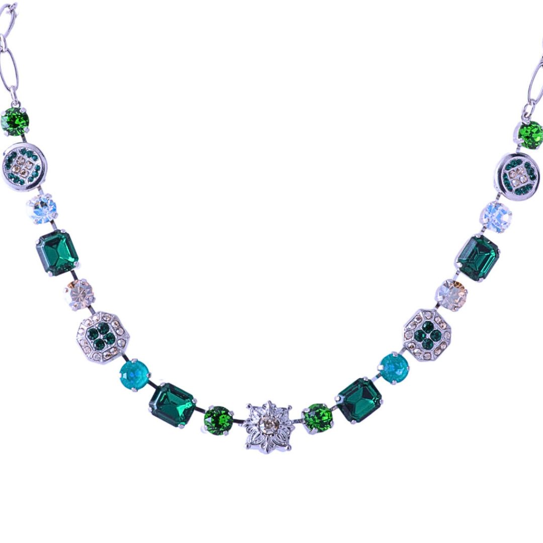 Mariana Emerald With Elements Necklace Circle of Life on Rhodium