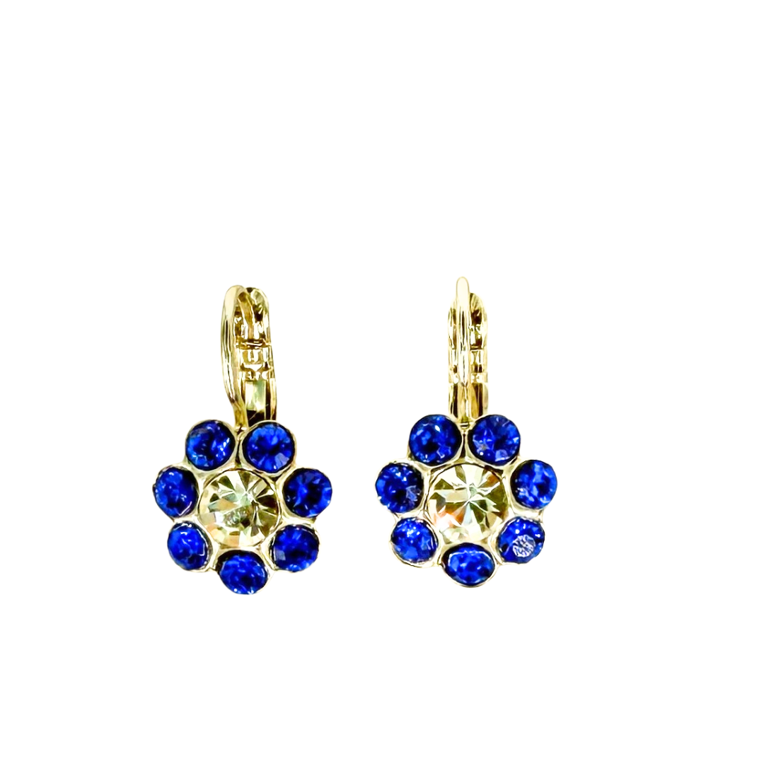 Mariana Flower Earring Bright Sapphire/Clear on Rhodium