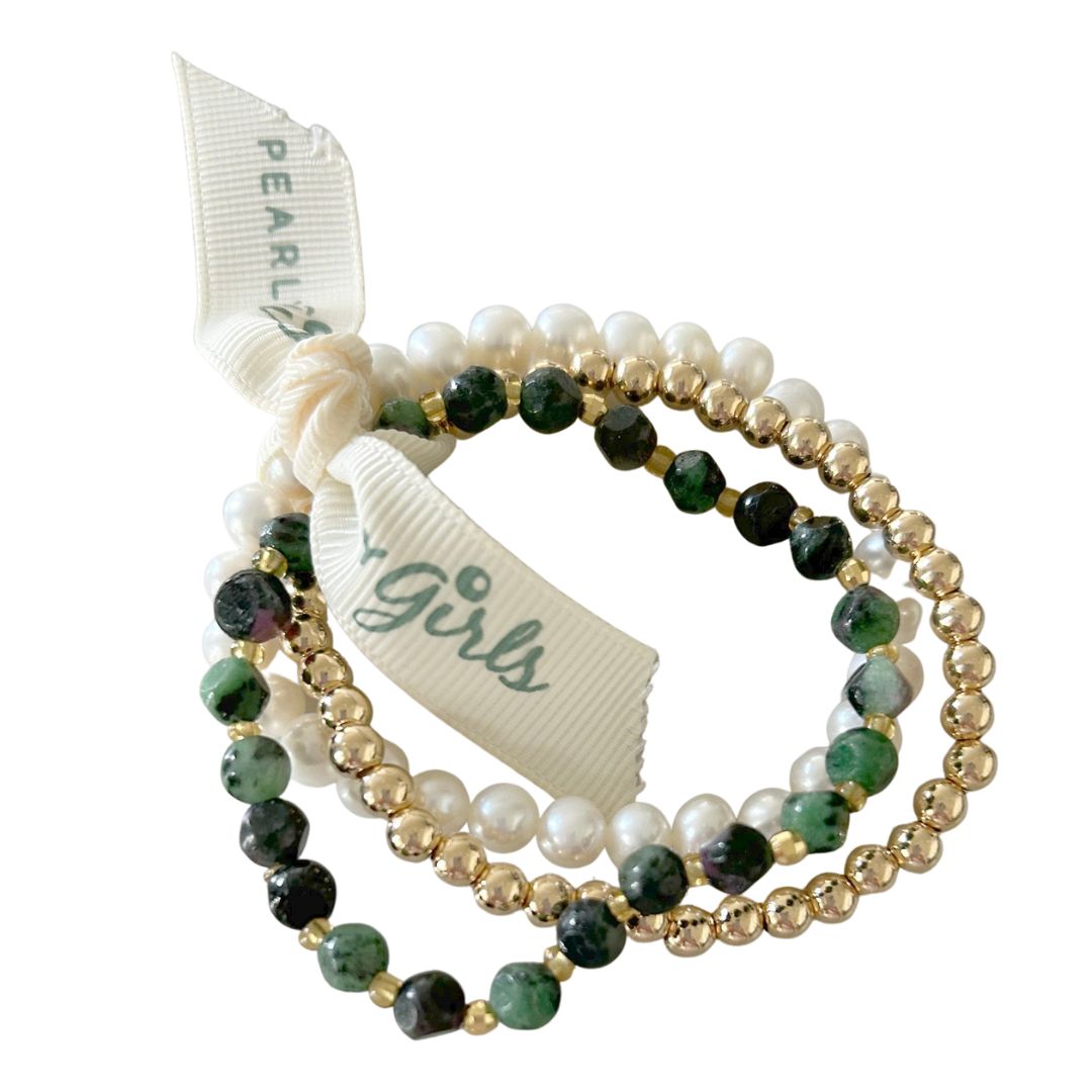 Bundle with Green Onyx Gold Beads and Pearl