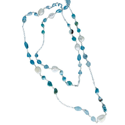 Amazonite and Pearl Wire Wrap Necklace