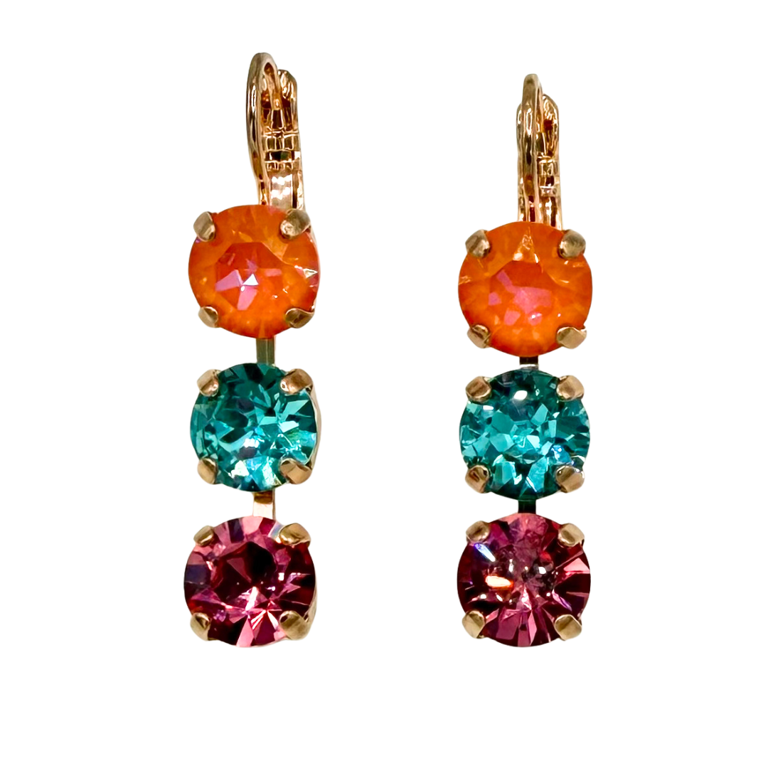 Mariana Three Stone Earrings in Coral Cove on Rose Gold