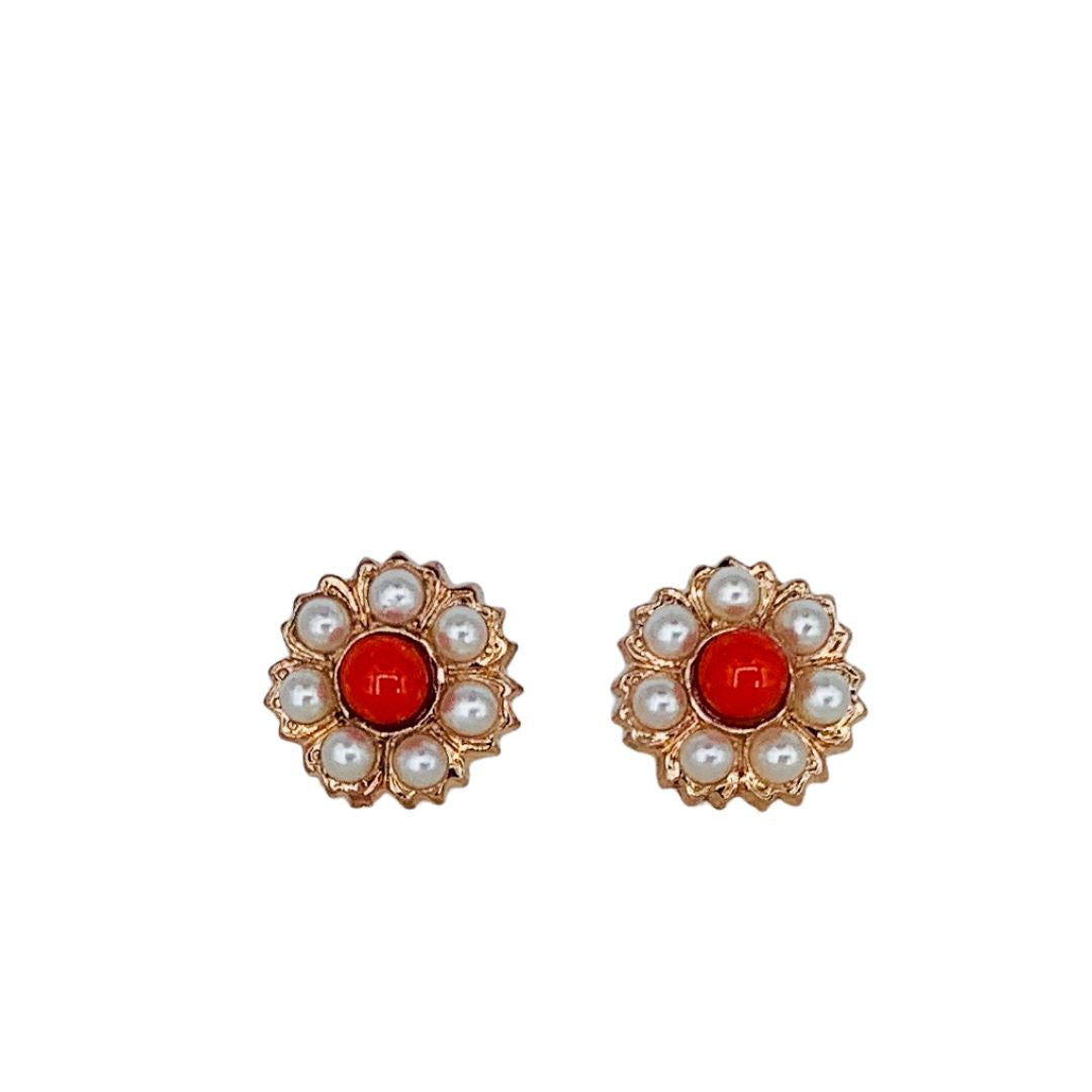 Mariana Flower Post Earrings Coral Pearl on Rose Gold
