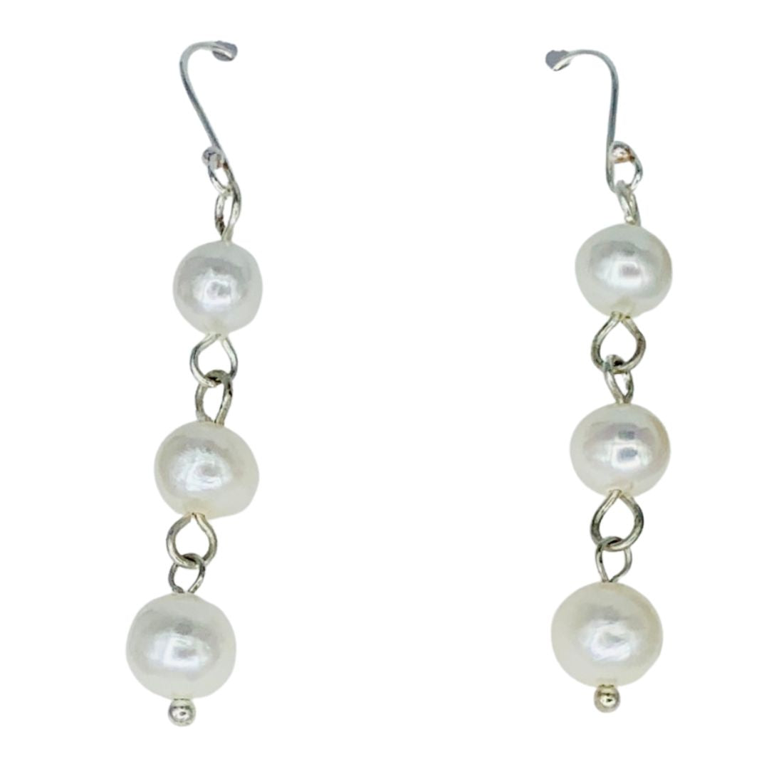 Pearl Triple  Earrings on Sterling Silver Wires