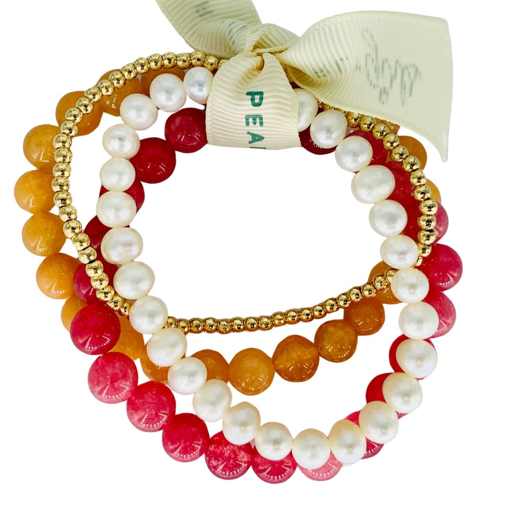Pink/Orange and Pearl Four Bracelet Bundle