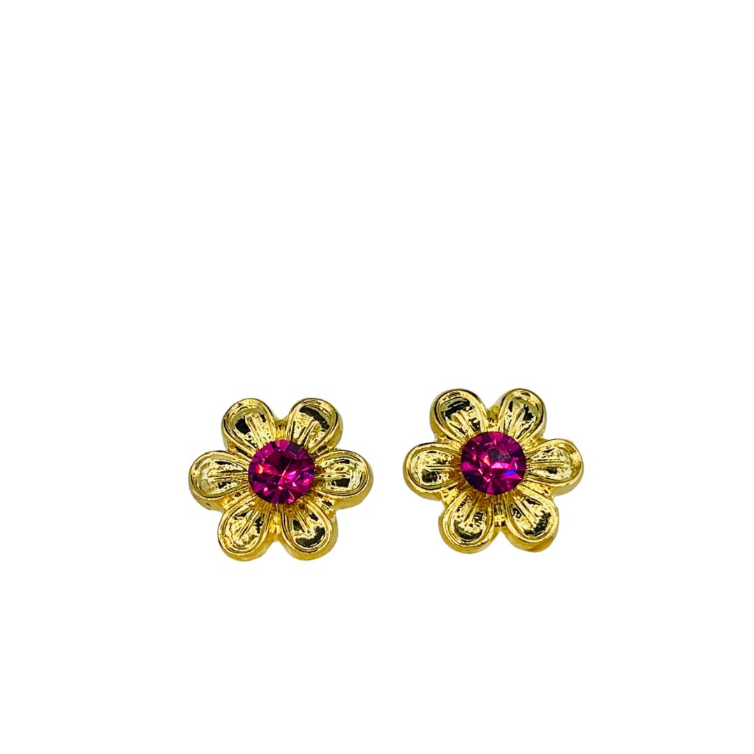 Mariana Flower Post Earrings Fuchsia on Gold