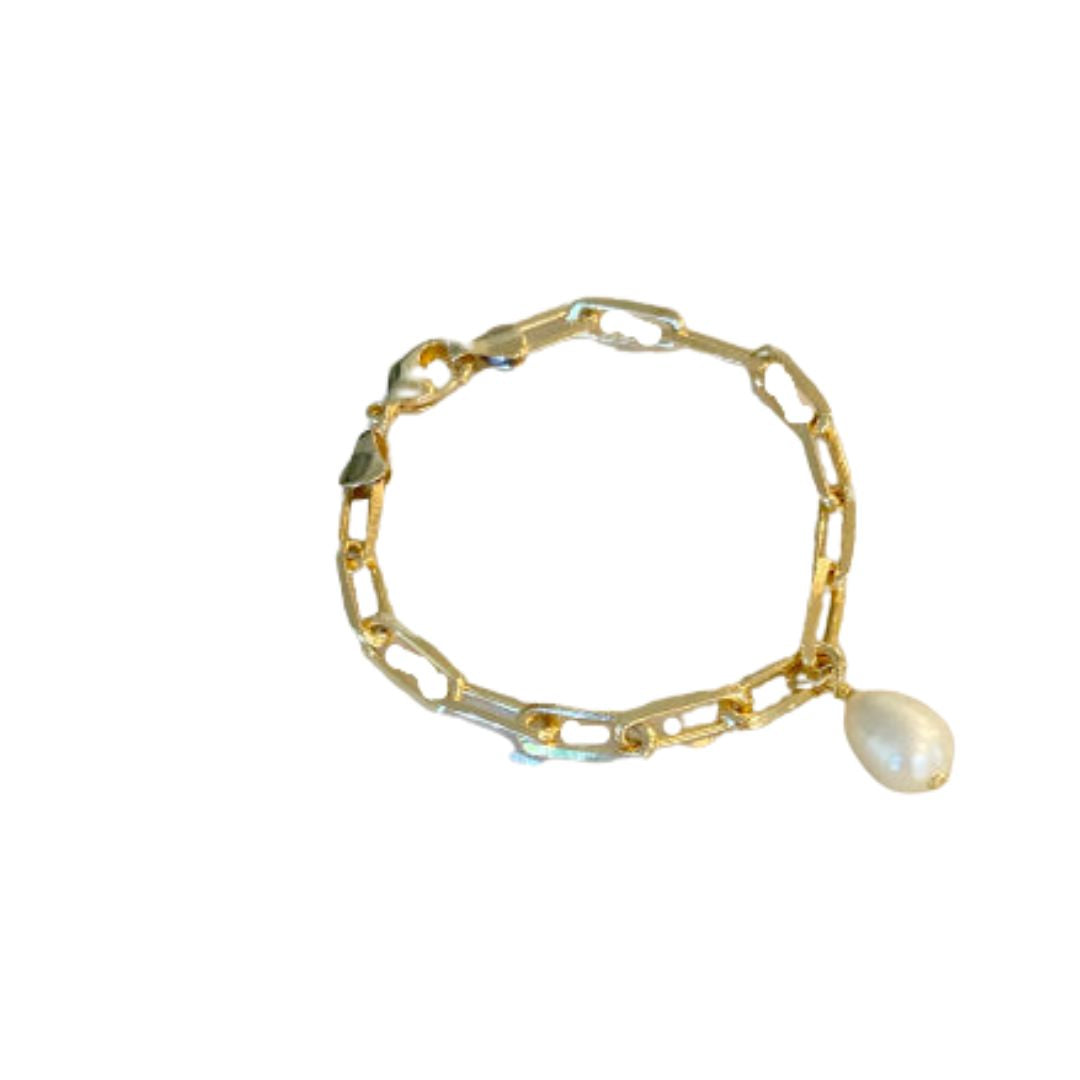 Gold Filled Paperclip Bracelet With Pearl Charm