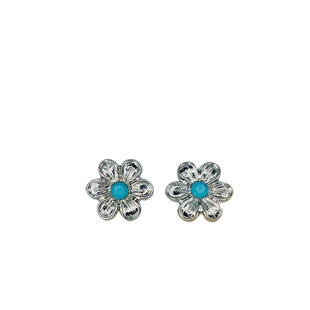 Mariana Flower Post Earrings Turquoise on Rhodium