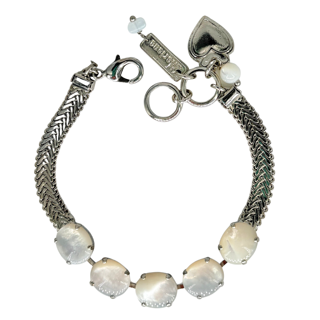 Mariana Five Oval Bracelet Mother of Pearl on Flat Rhodium Chain Main image