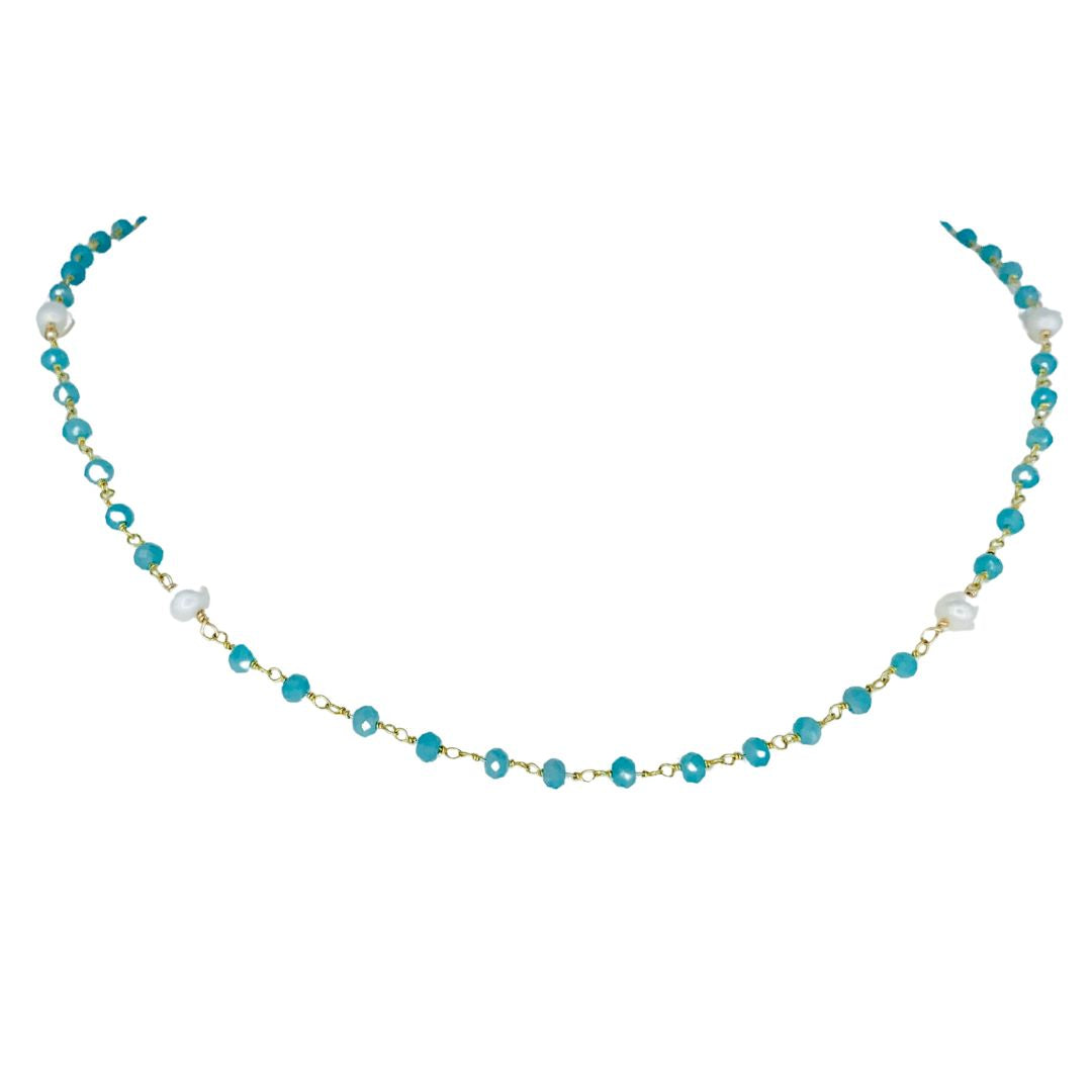 Delicate Amazonite  and Pearl Station Necklace