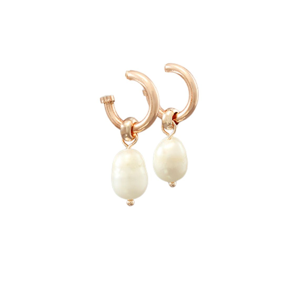 Freshwater Pearl Dangle Earring on Rose Gold Hoop