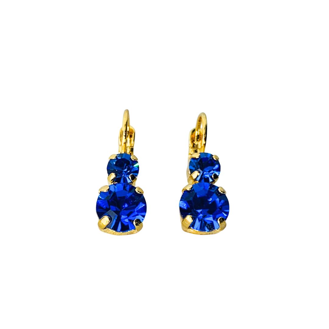 Mariana  Double Drop Earrings in Royal Blue on Gold