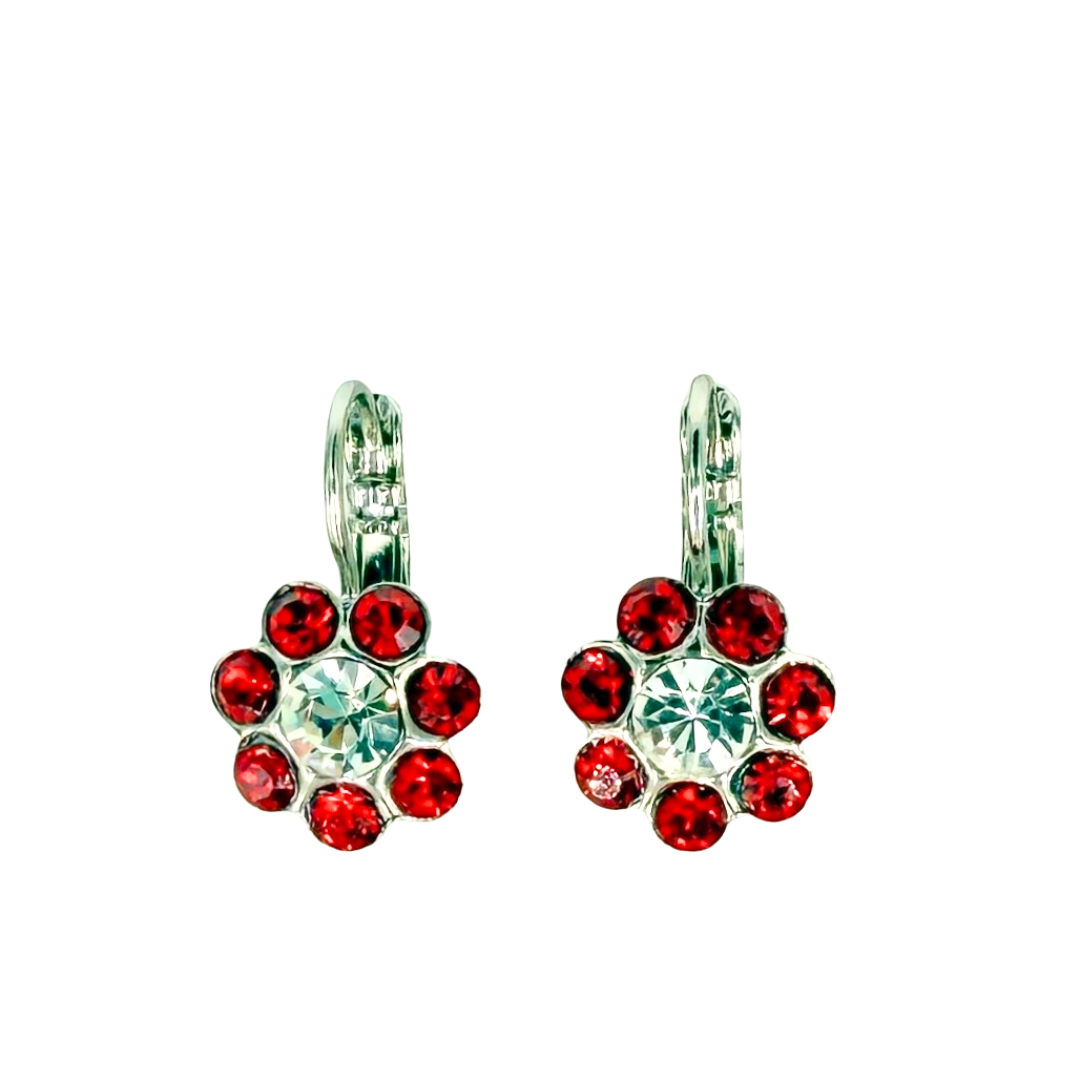 Mariana Flower Earring Bright Red/Clear on Rhodium