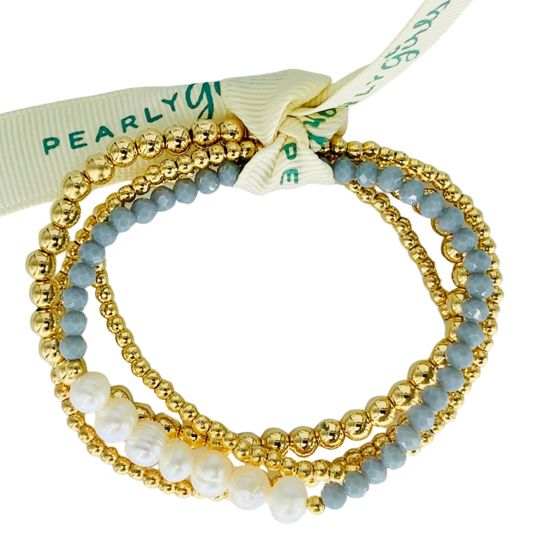 Medium Blue/Pearl and Gold Bundle Bracelet
