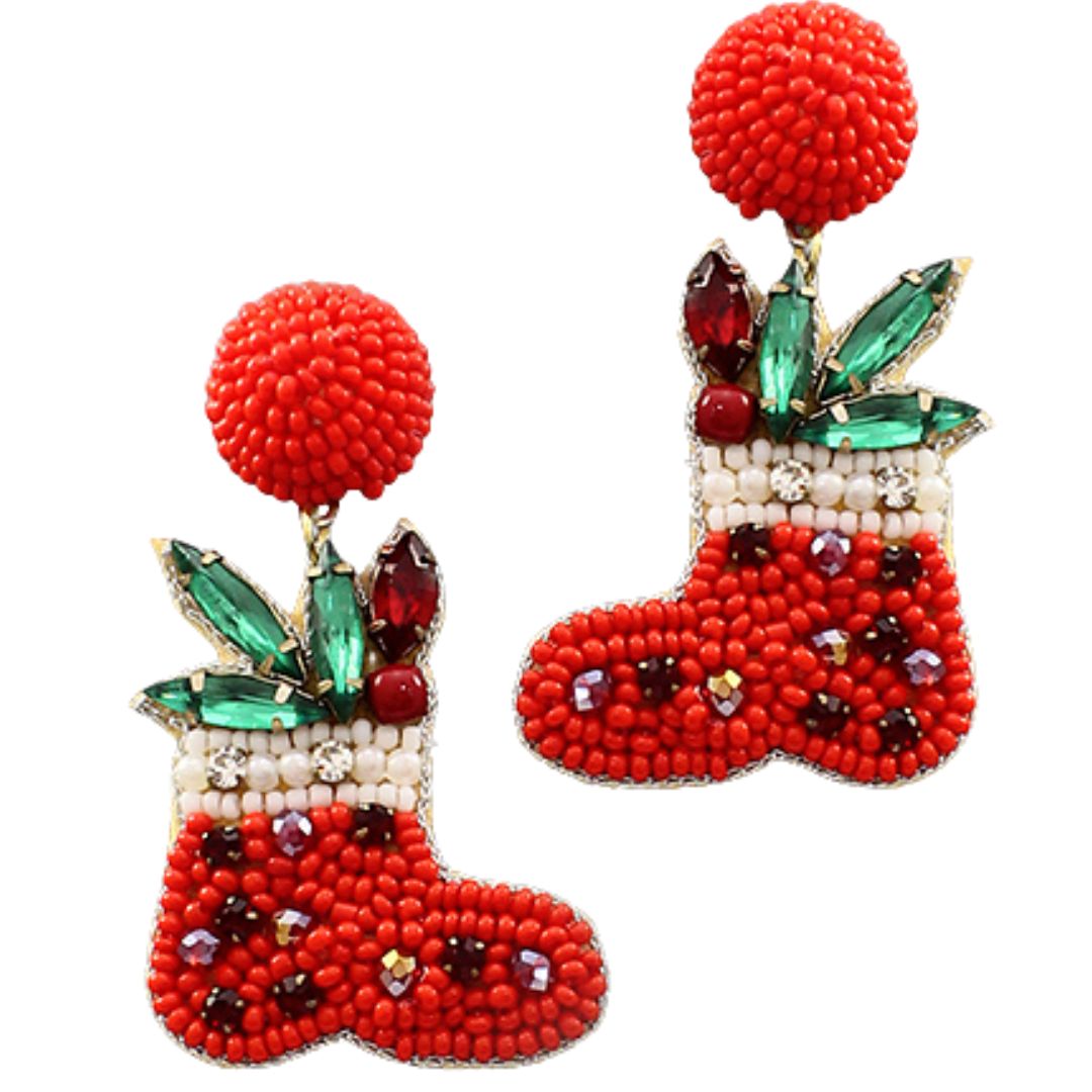 Santa's Boots Beaded Earrings