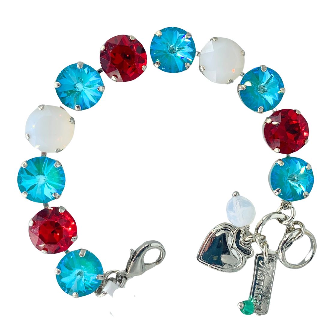 Mariana Medium Rivoli Soccer Bracelet  Red on  Rhodium