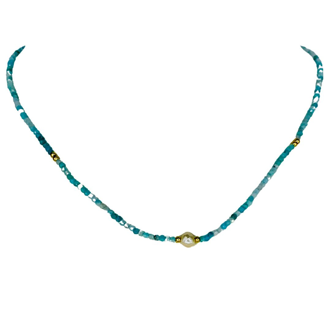 Tiny Amazonite Necklace With Single Pearl