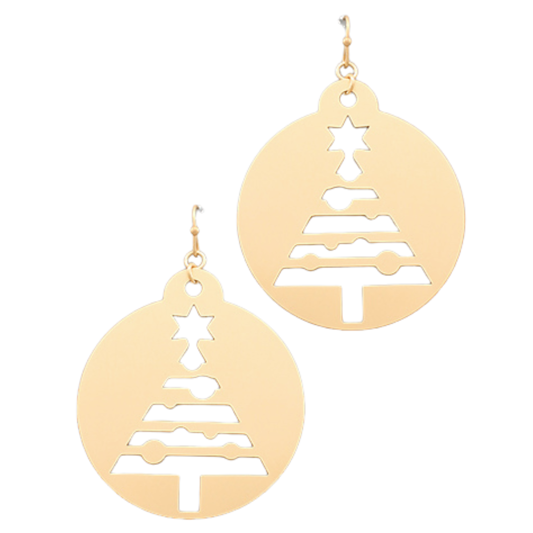 Modern Tree Cut Out Disc Earrings