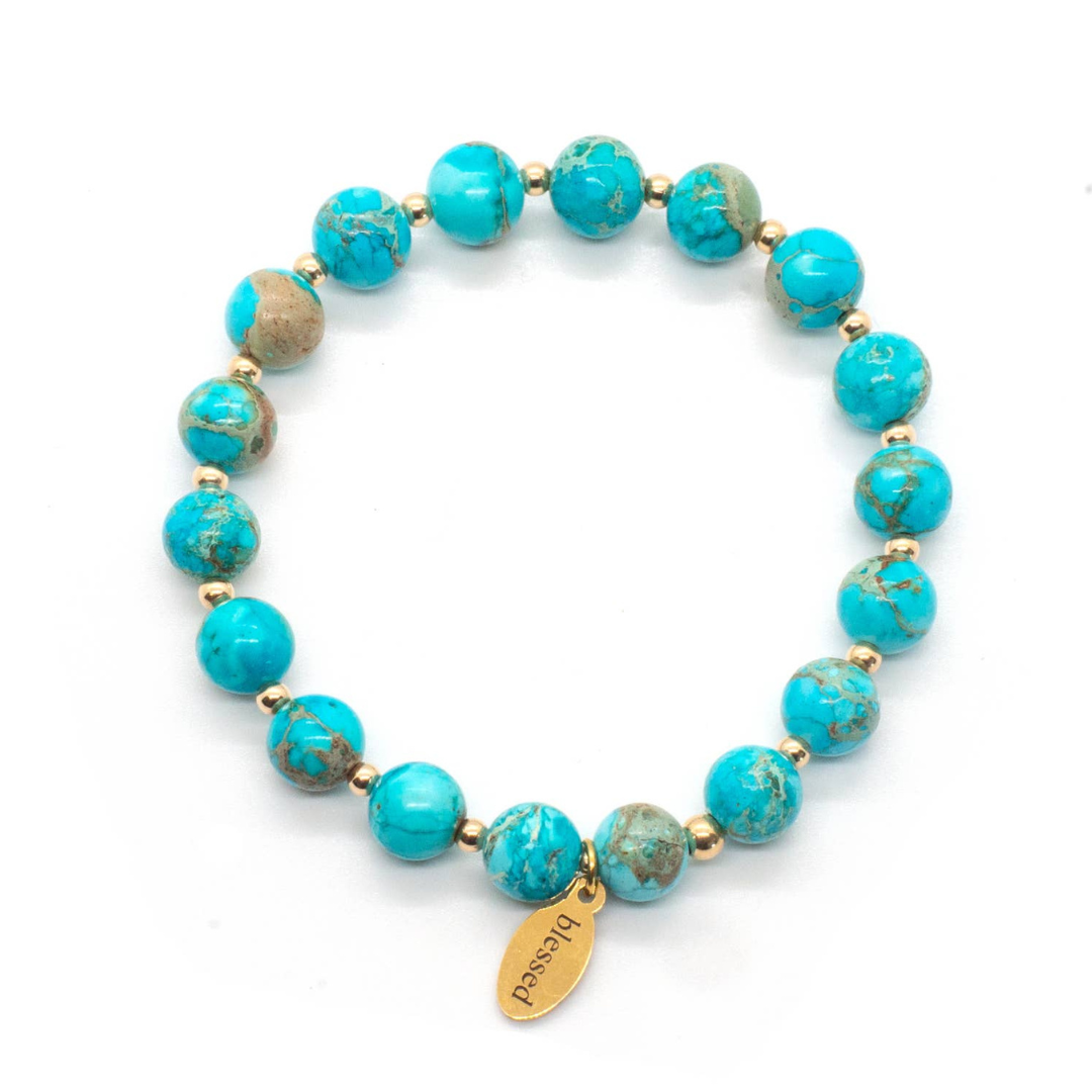 Count Your Blessings Bracelet 8MM Turquoise/Gold Beads Main image
