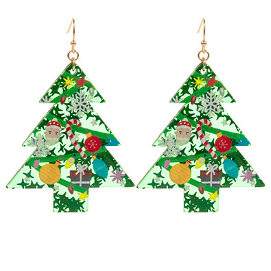Acrylic Christmas Tree Decorated Earrings