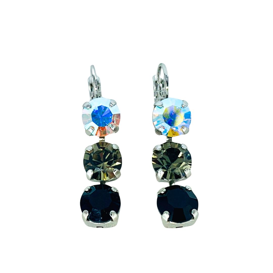 Mariana Earring Triple Drop Obsidian Shores on Rhodium