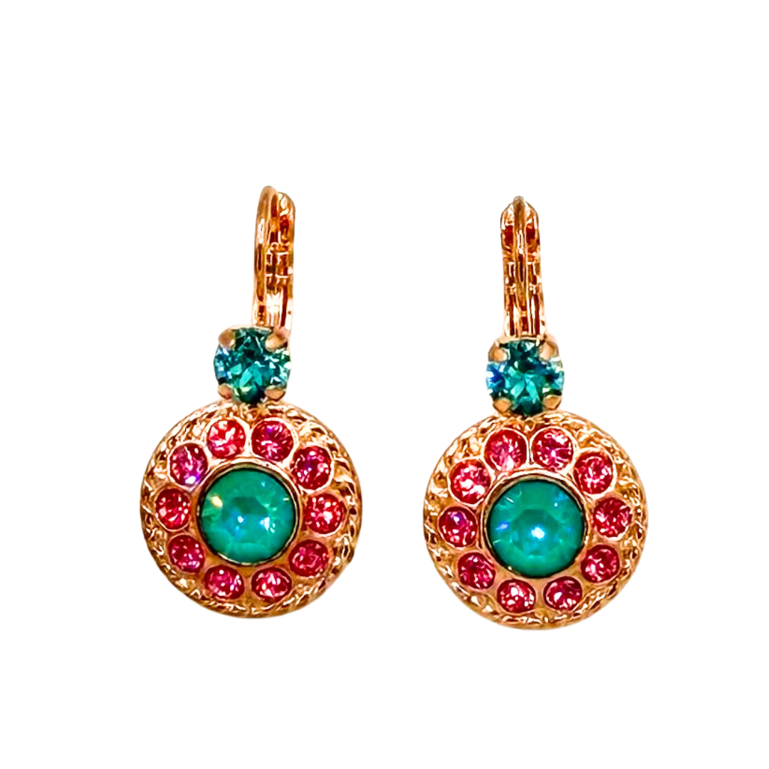Mariana  Double Drop Halo Earring in Coral Cove on Rose Gold