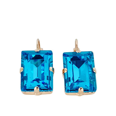 Large Mariana Earring Emerald Cut Earrings Bright Aqua Blue on  Rose Gold