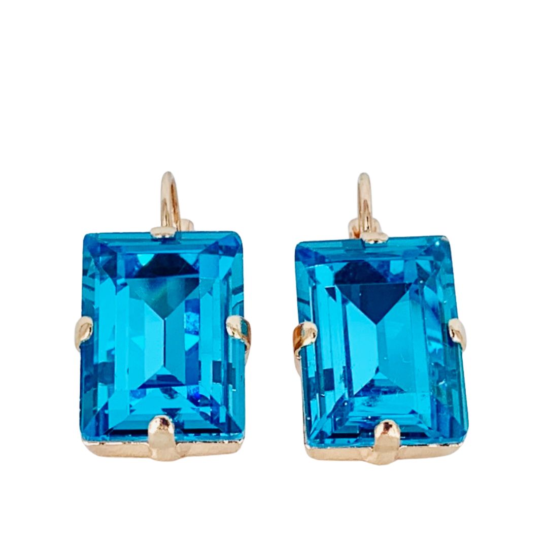 Large Mariana Earring Emerald Cut Earrings Bright Aqua Blue on  Rose Gold