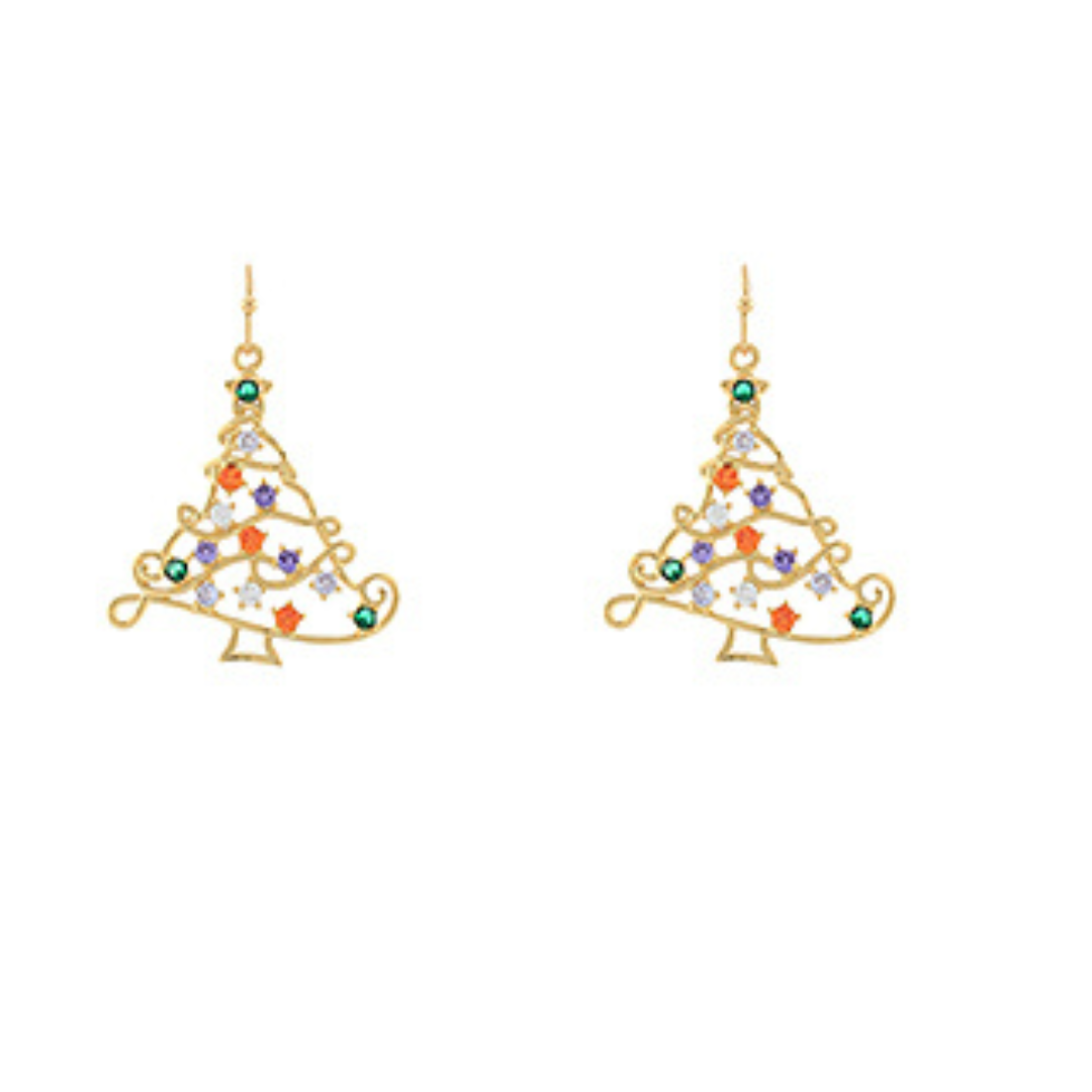 Christmas Tree  Earrings with Crystal Lights