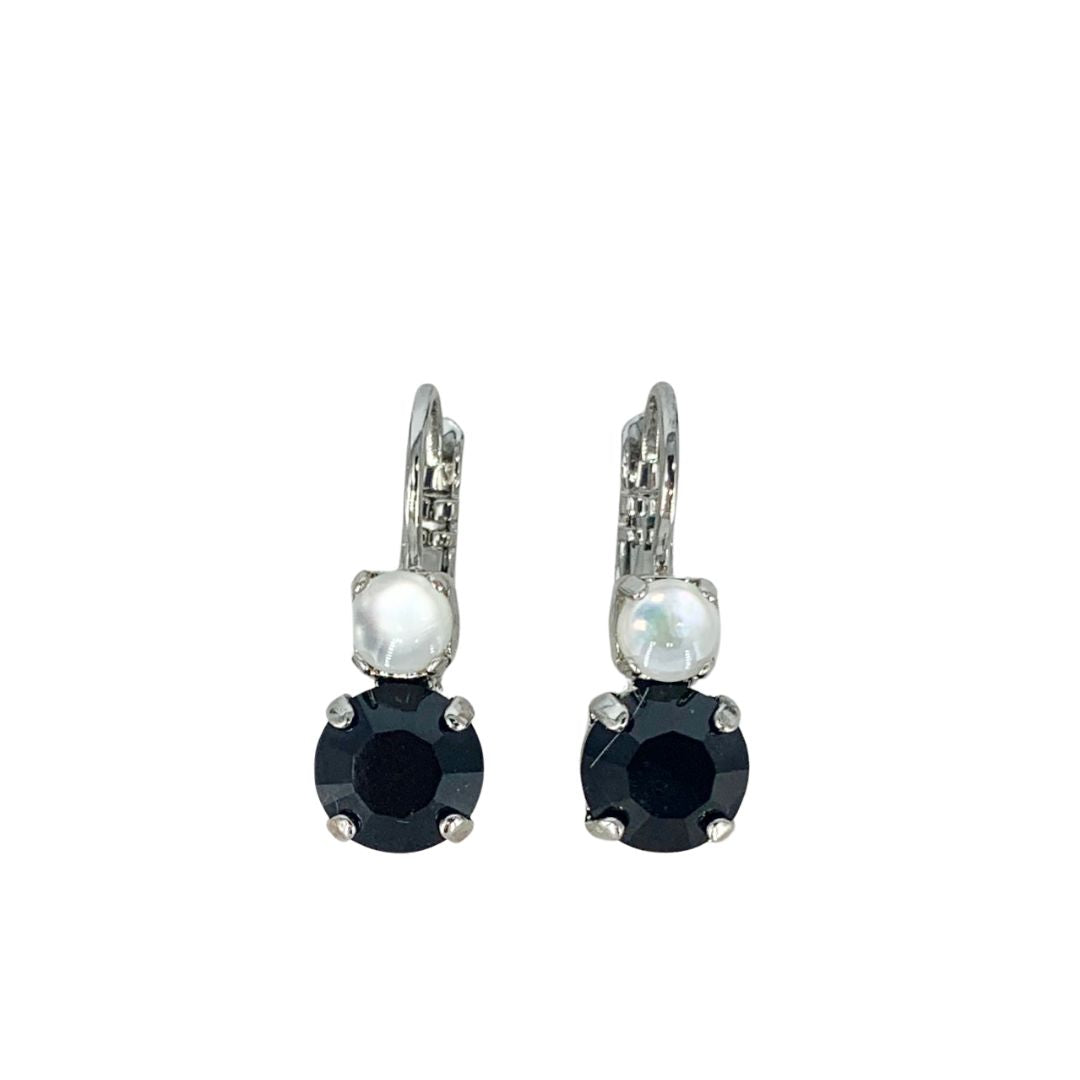 Mariana Small Double Drop Earrings Black/MOP on Rhodium