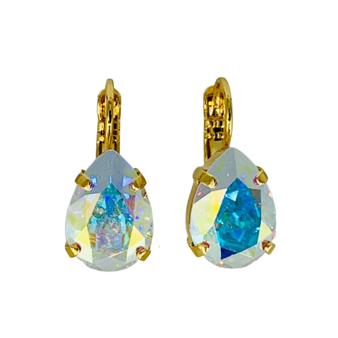 Mariana teardrop shaped earrings in clear aurora borealis on gold Main image