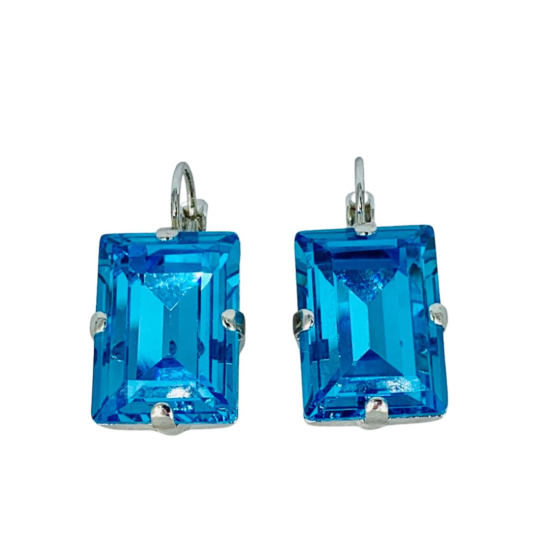 Large Mariana Earring Emerald Cut Earrings Bright Aqua Blue on  Rhodium