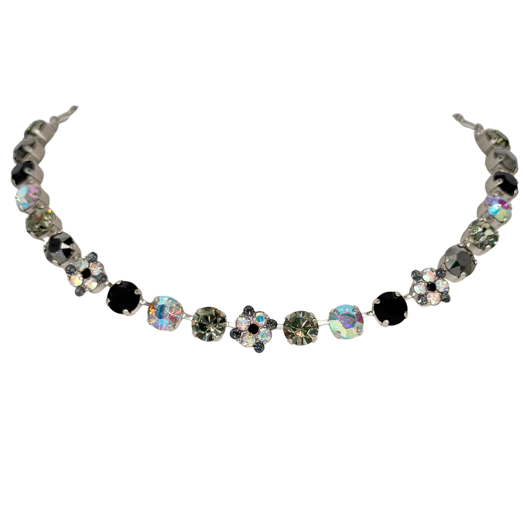 Mariana  Quatrefoil Cluster Necklace Black/Clear/Grey on Rhodium Main image