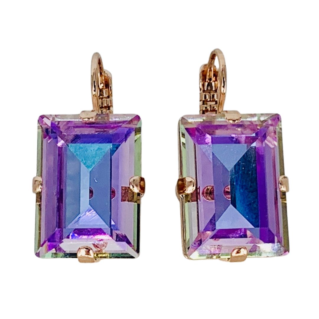 Large Mariana Earring Emerald Cut Earrings Light Violet on Rose Gold Main image