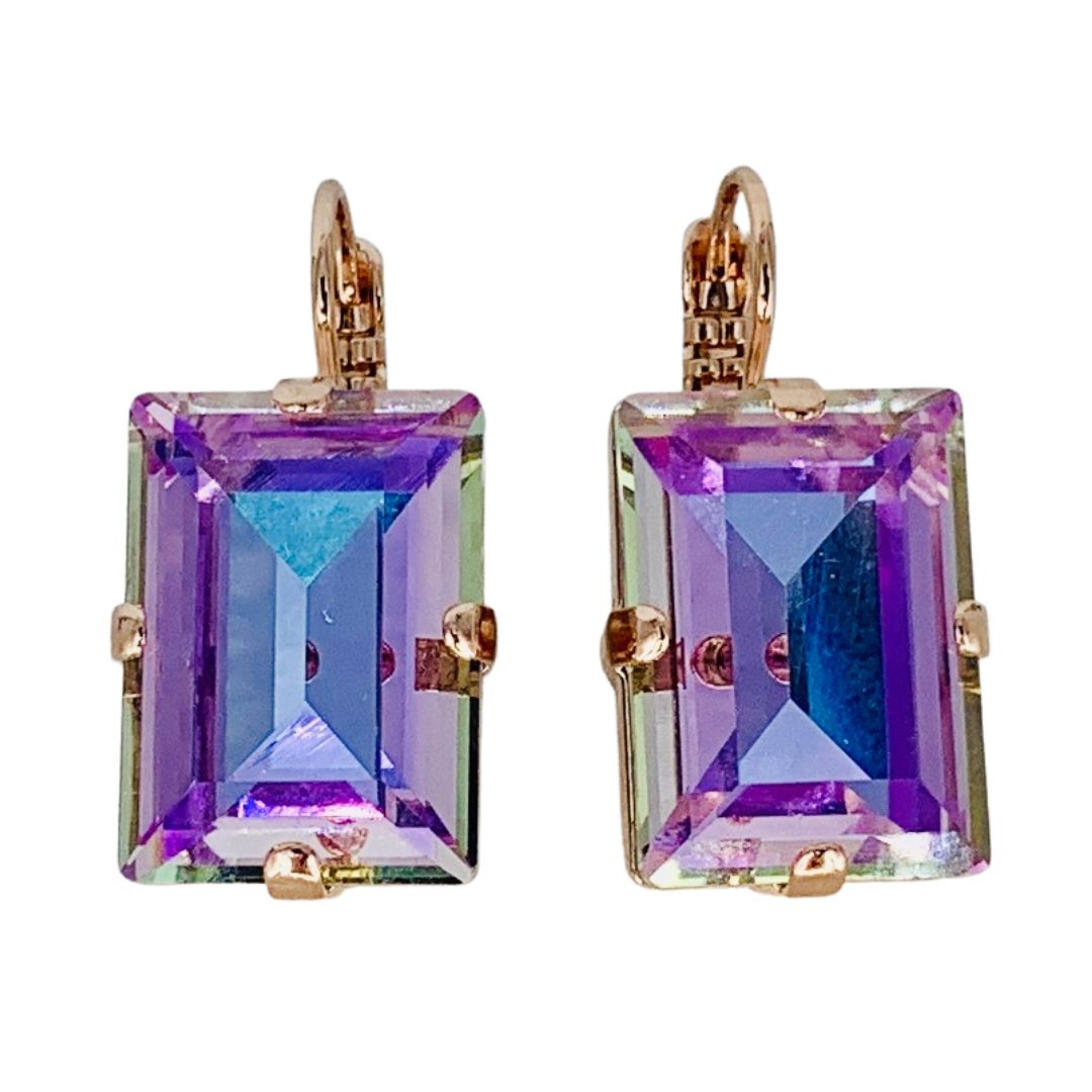 Large Mariana Earring Emerald Cut Earrings Light Violet on Rose Gold