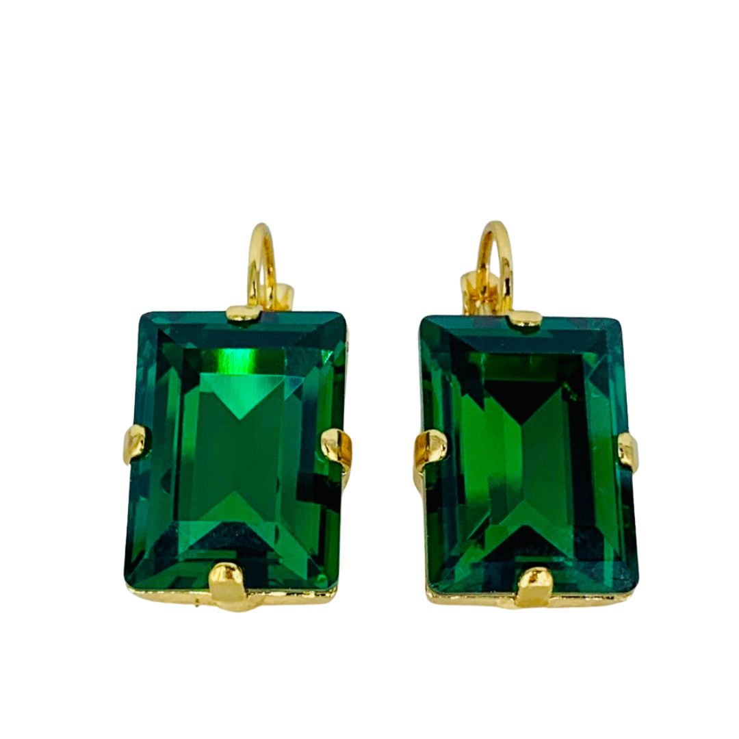 Large Mariana Earring Emerald Cut Earrings Emerald Green on Gold