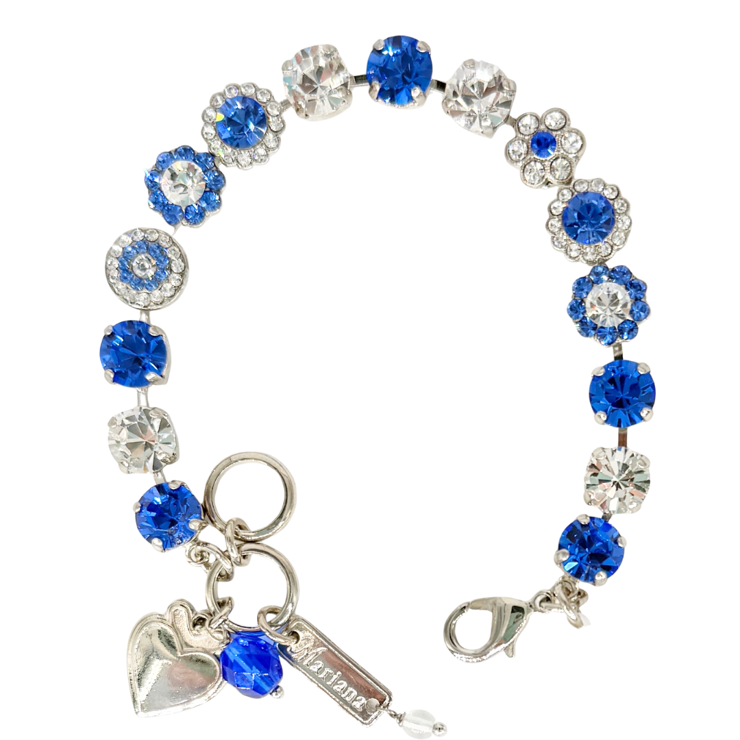 Mariana Rosette Bracelet Sapphire and Clear on Rhodium