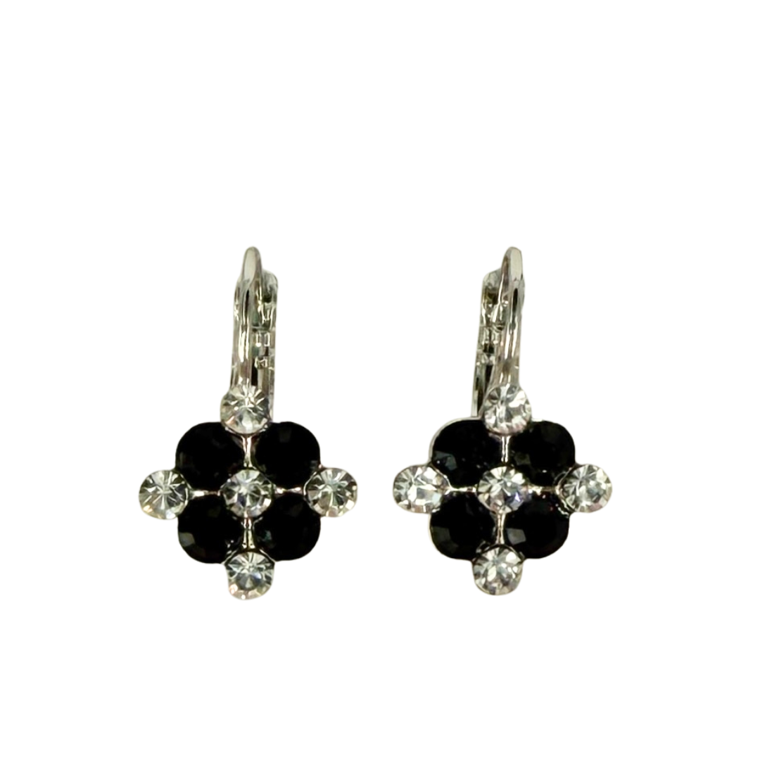 Mariana Diamond Shaped Cluster Earrings in Checkerboard on Rhodium