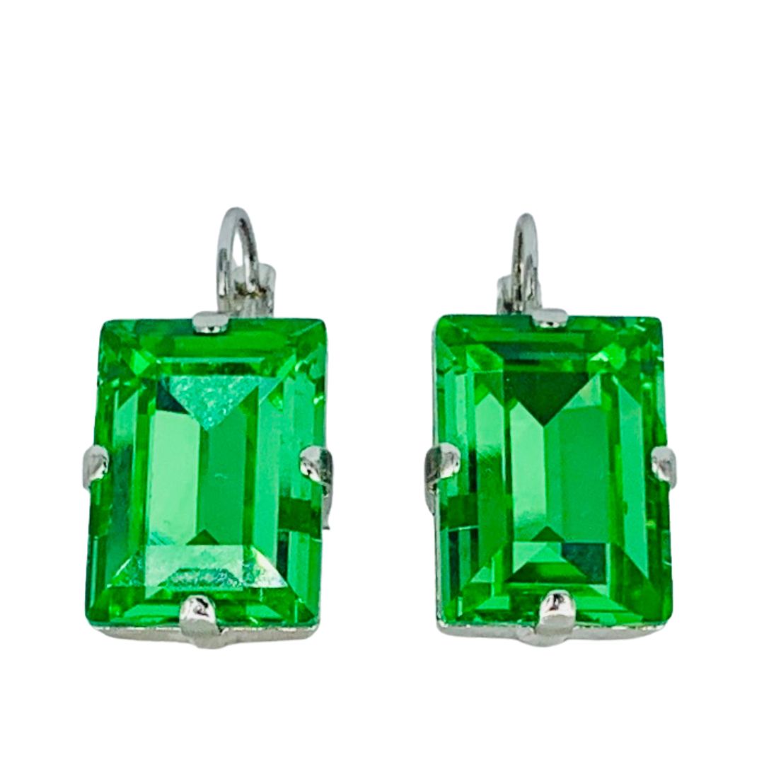 Large Mariana Earring Emerald Cut Earrings Kelly Green on Rhodium