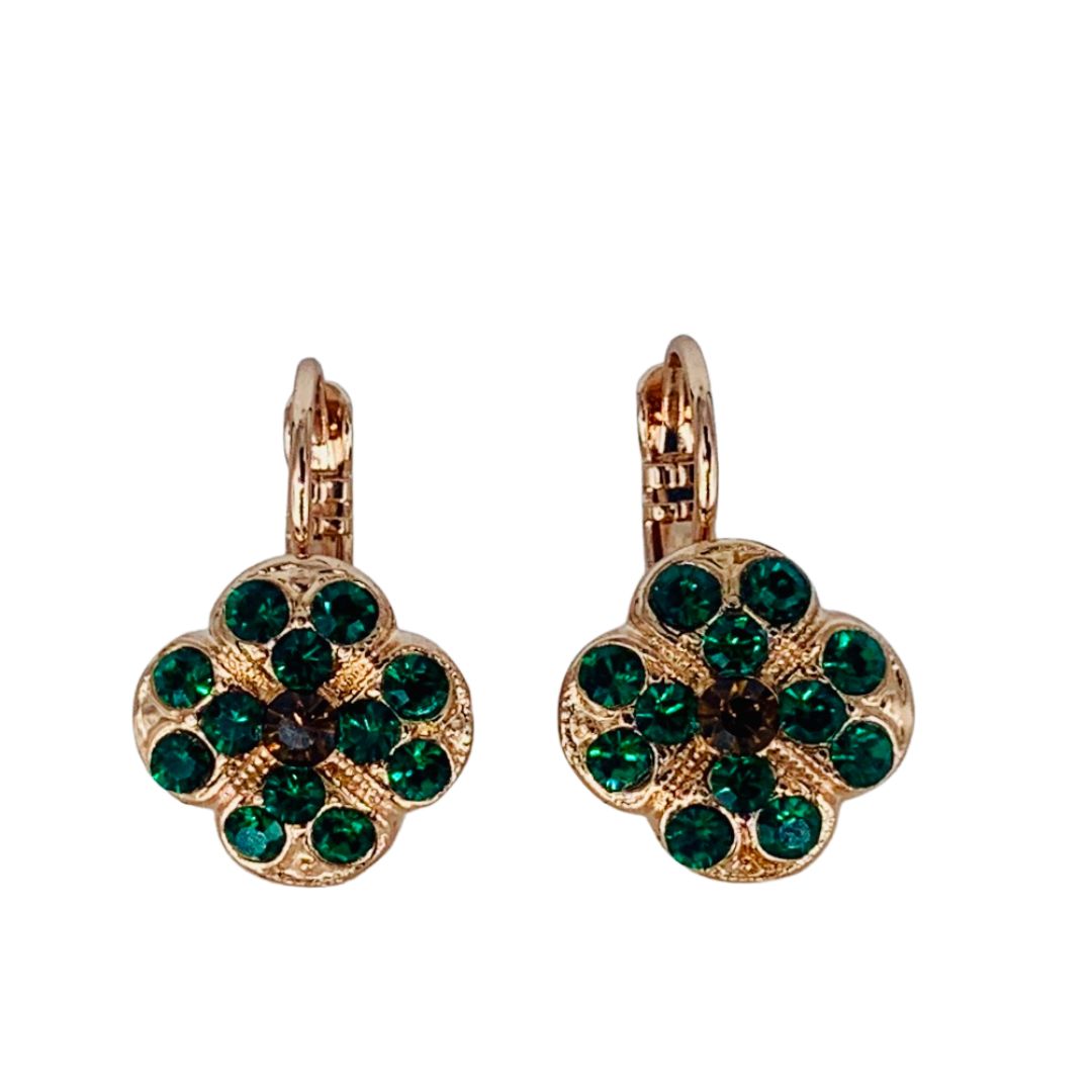 Mariana Quatrefoil Cluster Earrings Deep Green on Rose Gold