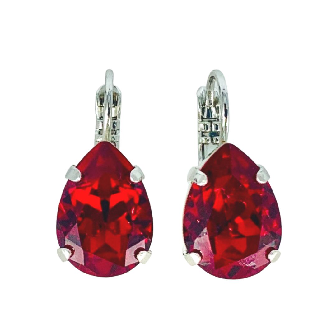 A pair of Mariana red teardrop earrings with a rhodium hook Main image