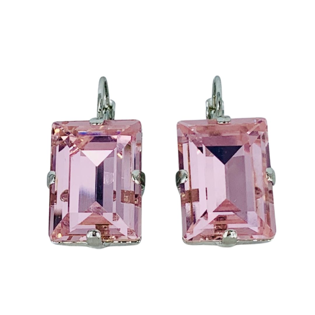 Large Mariana Earring Emerald Cut Earrings Light Pink on Rhodium