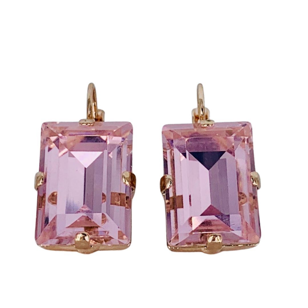 Large Mariana Earring Emerald Cut Earrings Light Pink on Rose Gold