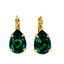 A pair of Mariana emerald green teardrop earrings with gold metallic accents.