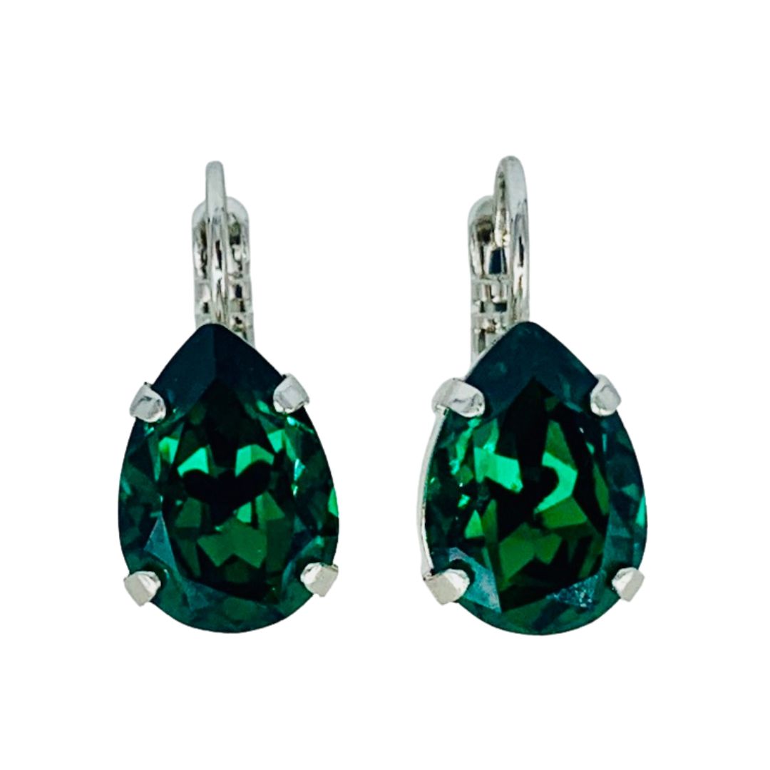 Mariana Earrings Teardrop Emerald Green on Rhodium