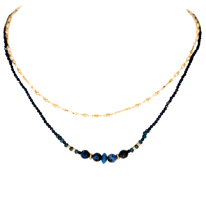 Avnei September Necklace Sapphire/Sodalite on Gold