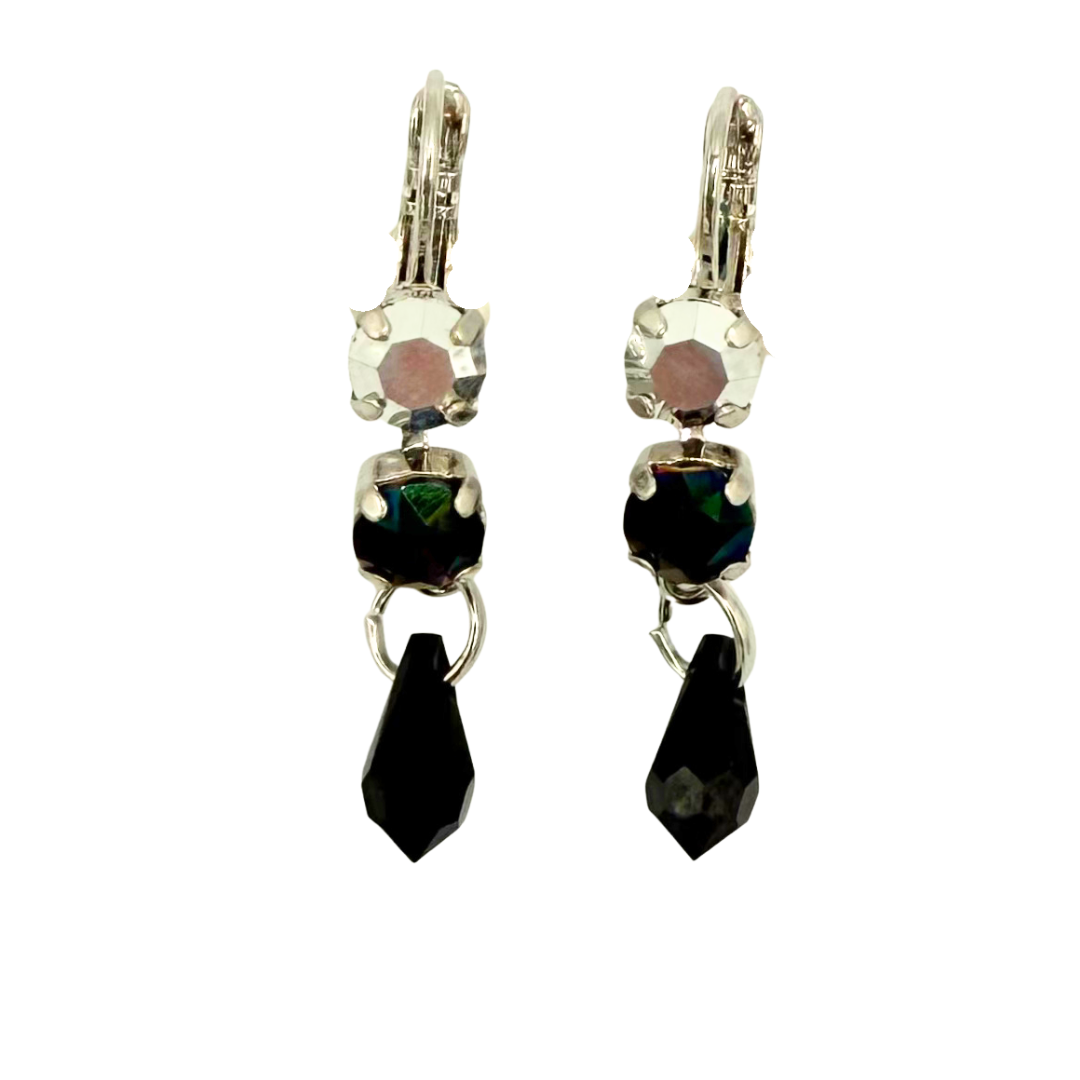 Mariana Earring Double  With Teardrop Black/Silver on Rhodium