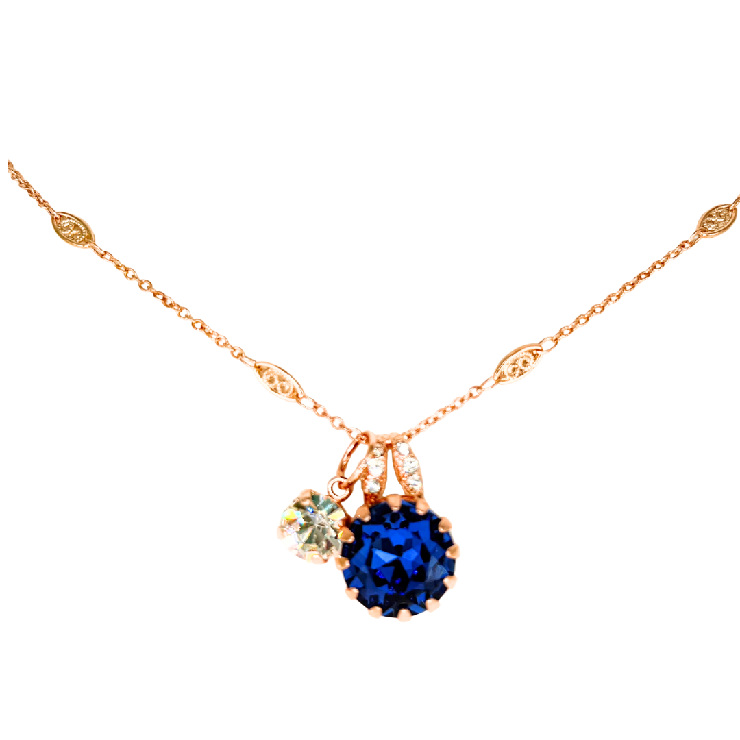 Mariana Side Car Necklace in  Sapphire/Clear on Rose Gold