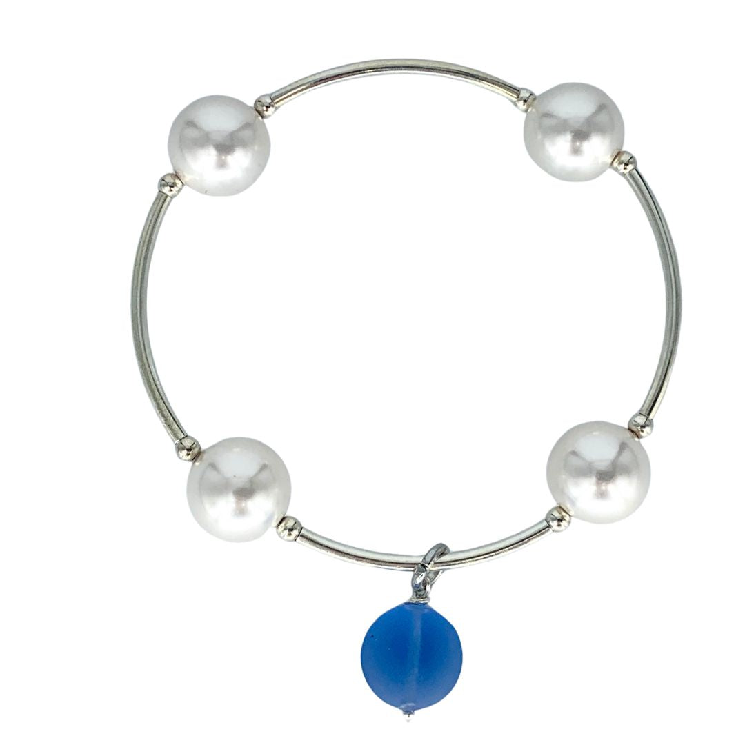 Blue Dot Bracelet in White Pearl and Sterling Silver