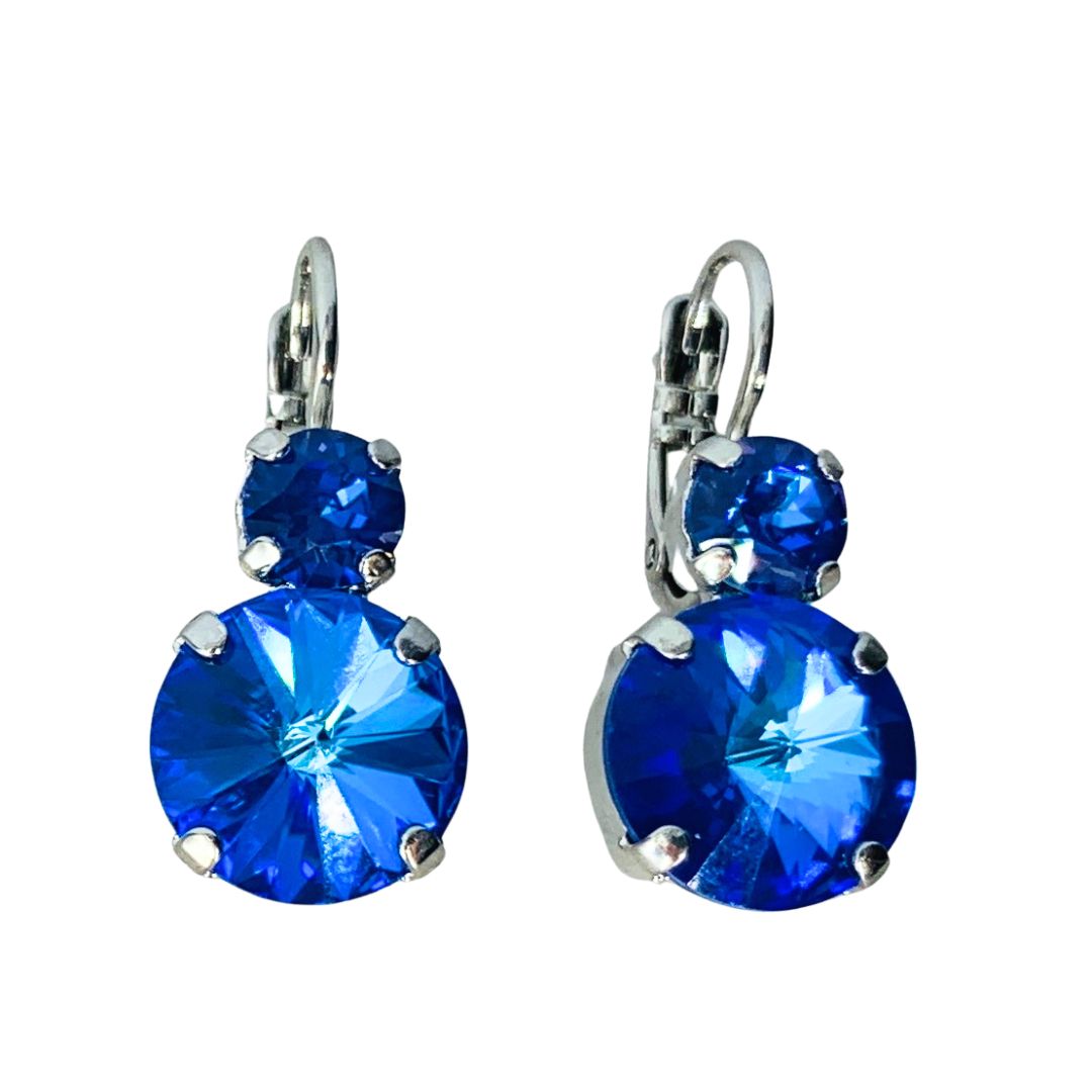 Mariana Double Drop Rivoli  Earrings in Capri Blue on Rhodium