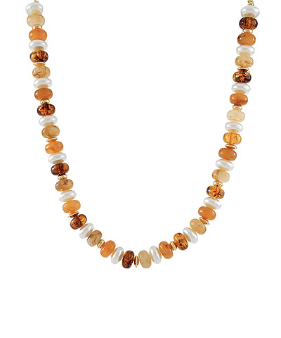 Acrylic Tortoise/Amber Necklace With Pearl Rondels